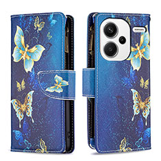 Funda de Cuero Cartera con Soporte Patron de Moda Carcasa B04F para Xiaomi Redmi Note 13 Pro+ Plus 5G Azul