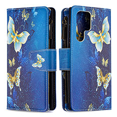 Funda de Cuero Cartera con Soporte Patron de Moda Carcasa B05F para Samsung Galaxy S23 Ultra 5G Azul