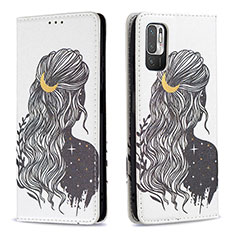 Funda de Cuero Cartera con Soporte Patron de Moda Carcasa B05F para Xiaomi POCO M3 Pro 5G Negro