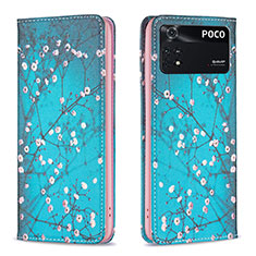 Funda de Cuero Cartera con Soporte Patron de Moda Carcasa B05F para Xiaomi Poco M4 Pro 4G Cian