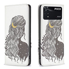 Funda de Cuero Cartera con Soporte Patron de Moda Carcasa B05F para Xiaomi Poco M4 Pro 4G Negro