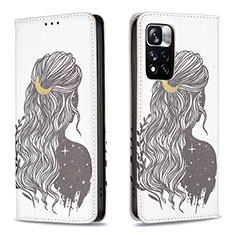 Funda de Cuero Cartera con Soporte Patron de Moda Carcasa B05F para Xiaomi Redmi Note 11 Pro+ Plus 5G Negro