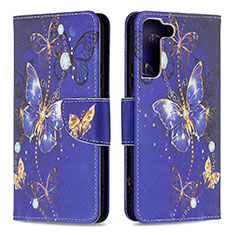 Funda de Cuero Cartera con Soporte Patron de Moda Carcasa B09F para Samsung Galaxy S21 5G Azul Real