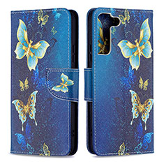 Funda de Cuero Cartera con Soporte Patron de Moda Carcasa B09F para Samsung Galaxy S21 FE 5G Azul