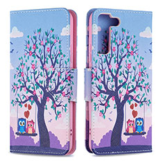 Funda de Cuero Cartera con Soporte Patron de Moda Carcasa B09F para Samsung Galaxy S21 FE 5G Purpura Claro