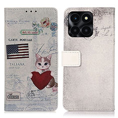 Funda de Cuero Cartera con Soporte Patron de Moda Carcasa D02Y para Huawei Honor X6a Gris