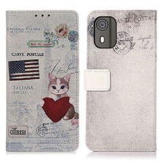 Funda de Cuero Cartera con Soporte Patron de Moda Carcasa D02Y para Nokia C02 Gris