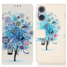 Funda de Cuero Cartera con Soporte Patron de Moda Carcasa D02Y para Sony Xperia 5 V Azul