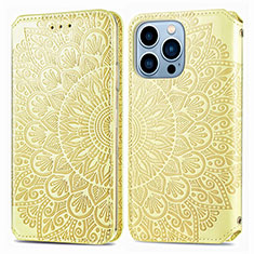 Funda de Cuero Cartera con Soporte Patron de Moda Carcasa H01 para Apple iPhone 13 Pro Max Amarillo