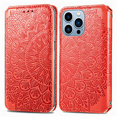 Funda de Cuero Cartera con Soporte Patron de Moda Carcasa H01 para Apple iPhone 13 Pro Rojo