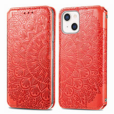 Funda de Cuero Cartera con Soporte Patron de Moda Carcasa H01 para Apple iPhone 13 Rojo