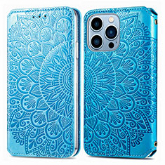 Funda de Cuero Cartera con Soporte Patron de Moda Carcasa H01 para Apple iPhone 14 Pro Max Azul