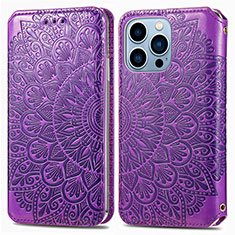 Funda de Cuero Cartera con Soporte Patron de Moda Carcasa H01 para Apple iPhone 14 Pro Max Morado