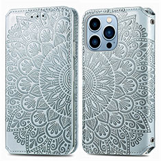 Funda de Cuero Cartera con Soporte Patron de Moda Carcasa H01 para Apple iPhone 14 Pro Max Plata