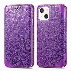 Funda de Cuero Cartera con Soporte Patron de Moda Carcasa H01 para Apple iPhone 15 Morado