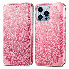 Funda de Cuero Cartera con Soporte Patron de Moda Carcasa H01 para Apple iPhone 16 Pro Oro Rosa