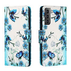 Funda de Cuero Cartera con Soporte Patron de Moda Carcasa H01X para Samsung Galaxy S23 5G Azul