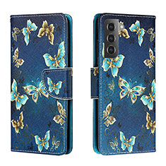 Funda de Cuero Cartera con Soporte Patron de Moda Carcasa H01X para Samsung Galaxy S23 5G Azul Real