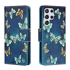 Funda de Cuero Cartera con Soporte Patron de Moda Carcasa H01X para Samsung Galaxy S23 Ultra 5G Azul Real