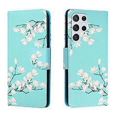 Funda de Cuero Cartera con Soporte Patron de Moda Carcasa H02X para Samsung Galaxy S24 Ultra 5G Cian