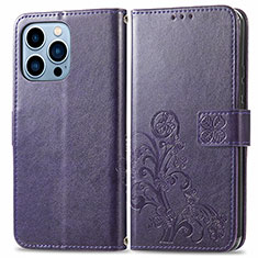 Funda de Cuero Cartera con Soporte Patron de Moda Carcasa H03 para Apple iPhone 13 Pro Morado