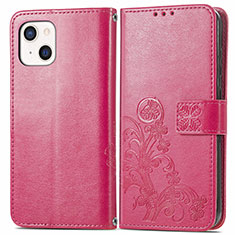 Funda de Cuero Cartera con Soporte Patron de Moda Carcasa H03 para Apple iPhone 14 Rosa Roja