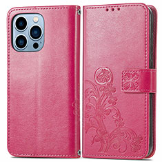 Funda de Cuero Cartera con Soporte Patron de Moda Carcasa H03 para Apple iPhone 15 Pro Max Rosa Roja