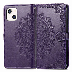 Funda de Cuero Cartera con Soporte Patron de Moda Carcasa H05 para Apple iPhone 14 Morado