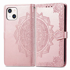 Funda de Cuero Cartera con Soporte Patron de Moda Carcasa H05 para Apple iPhone 14 Oro Rosa