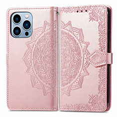 Funda de Cuero Cartera con Soporte Patron de Moda Carcasa H06 para Apple iPhone 13 Pro Oro Rosa