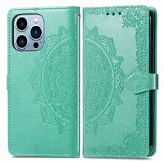 Funda de Cuero Cartera con Soporte Patron de Moda Carcasa H06 para Apple iPhone 13 Pro Verde