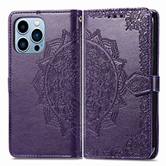 Funda de Cuero Cartera con Soporte Patron de Moda Carcasa H06 para Apple iPhone 14 Pro Max Morado