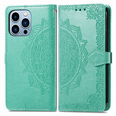 Funda de Cuero Cartera con Soporte Patron de Moda Carcasa H06 para Apple iPhone 14 Pro Max Verde