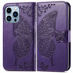 Funda de Cuero Cartera con Soporte Patron de Moda Carcasa H07 para Apple iPhone 13 Pro Max Morado