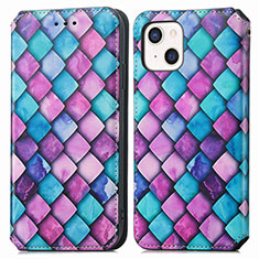 Funda de Cuero Cartera con Soporte Patron de Moda Carcasa H09 para Apple iPhone 13 Mini Morado