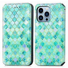 Funda de Cuero Cartera con Soporte Patron de Moda Carcasa H10 para Apple iPhone 13 Pro Verde