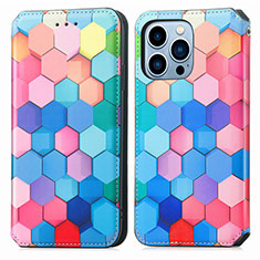 Funda de Cuero Cartera con Soporte Patron de Moda Carcasa H10 para Apple iPhone 15 Pro Max Azul