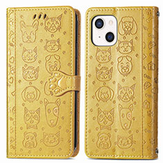 Funda de Cuero Cartera con Soporte Patron de Moda Carcasa H11 para Apple iPhone 15 Amarillo