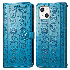 Funda de Cuero Cartera con Soporte Patron de Moda Carcasa H11 para Apple iPhone 15 Azul