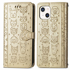 Funda de Cuero Cartera con Soporte Patron de Moda Carcasa H11 para Apple iPhone 15 Oro