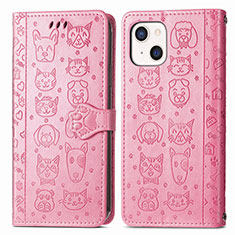 Funda de Cuero Cartera con Soporte Patron de Moda Carcasa H11 para Apple iPhone 15 Rosa