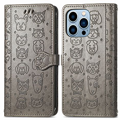 Funda de Cuero Cartera con Soporte Patron de Moda Carcasa H12 para Apple iPhone 13 Pro Gris