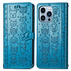 Funda de Cuero Cartera con Soporte Patron de Moda Carcasa H12 para Apple iPhone 13 Pro Max Azul