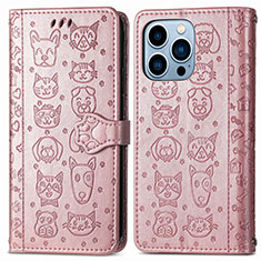 Funda de Cuero Cartera con Soporte Patron de Moda Carcasa H12 para Apple iPhone 13 Pro Max Oro Rosa