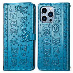 Funda de Cuero Cartera con Soporte Patron de Moda Carcasa H12 para Apple iPhone 15 Pro Max Azul