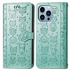 Funda de Cuero Cartera con Soporte Patron de Moda Carcasa H12 para Apple iPhone 15 Pro Verde