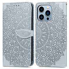 Funda de Cuero Cartera con Soporte Patron de Moda Carcasa H13 para Apple iPhone 13 Pro Gris