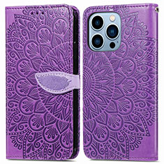 Funda de Cuero Cartera con Soporte Patron de Moda Carcasa H13 para Apple iPhone 13 Pro Max Morado