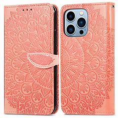 Funda de Cuero Cartera con Soporte Patron de Moda Carcasa H13 para Apple iPhone 13 Pro Naranja