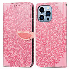 Funda de Cuero Cartera con Soporte Patron de Moda Carcasa H13 para Apple iPhone 13 Pro Oro Rosa